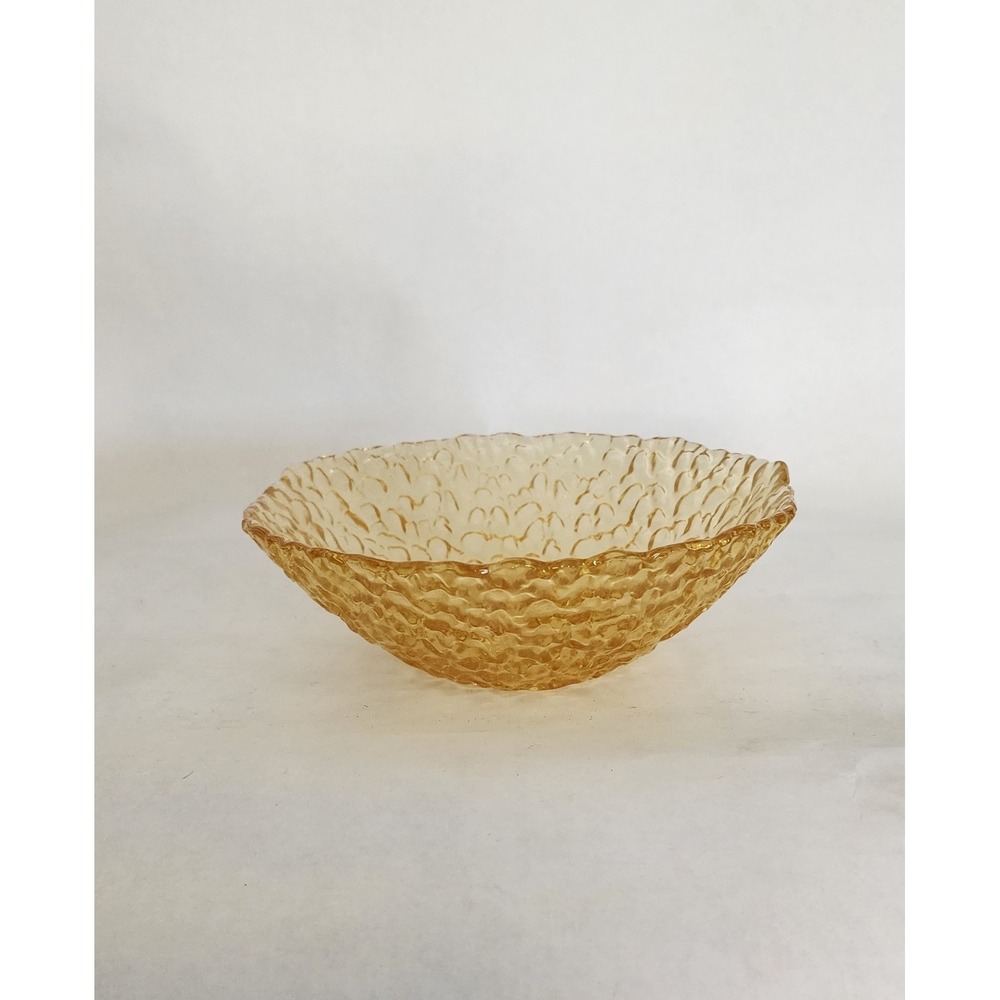 Vtg MCM Blenko Honey Amber Textured Medium Glass Bowl‎